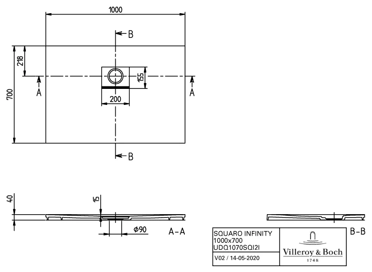 Villeroy & Boch Duschwanne Squaro Infinity, rechteckig, Morning Green, 1000x700x40 mm, Quaryl, matt, Antirutschklasse C Villeroy & Boch Duschwanne Squaro Infinity, rechteckig, Morning Green, 1000x700x40 mm, Quaryl, matt, Antirutschklasse C