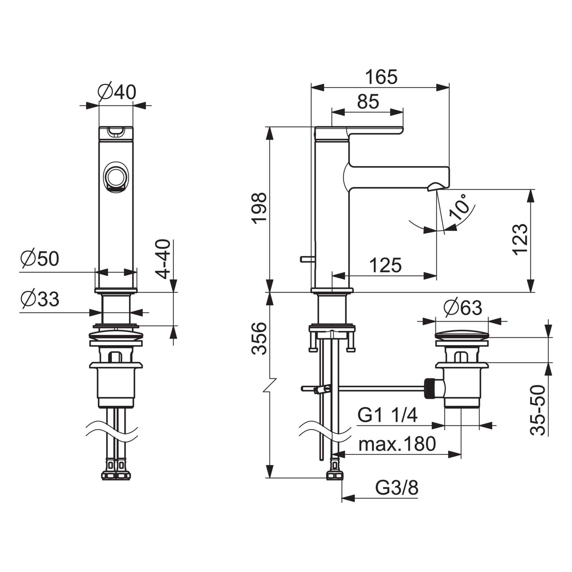 HA Einhebelmischer Waschtischbatterie HANSADESIGNO Style 5183 Zugstangenablaufgarnitur Ausladung 125 mm DN15 Chrom