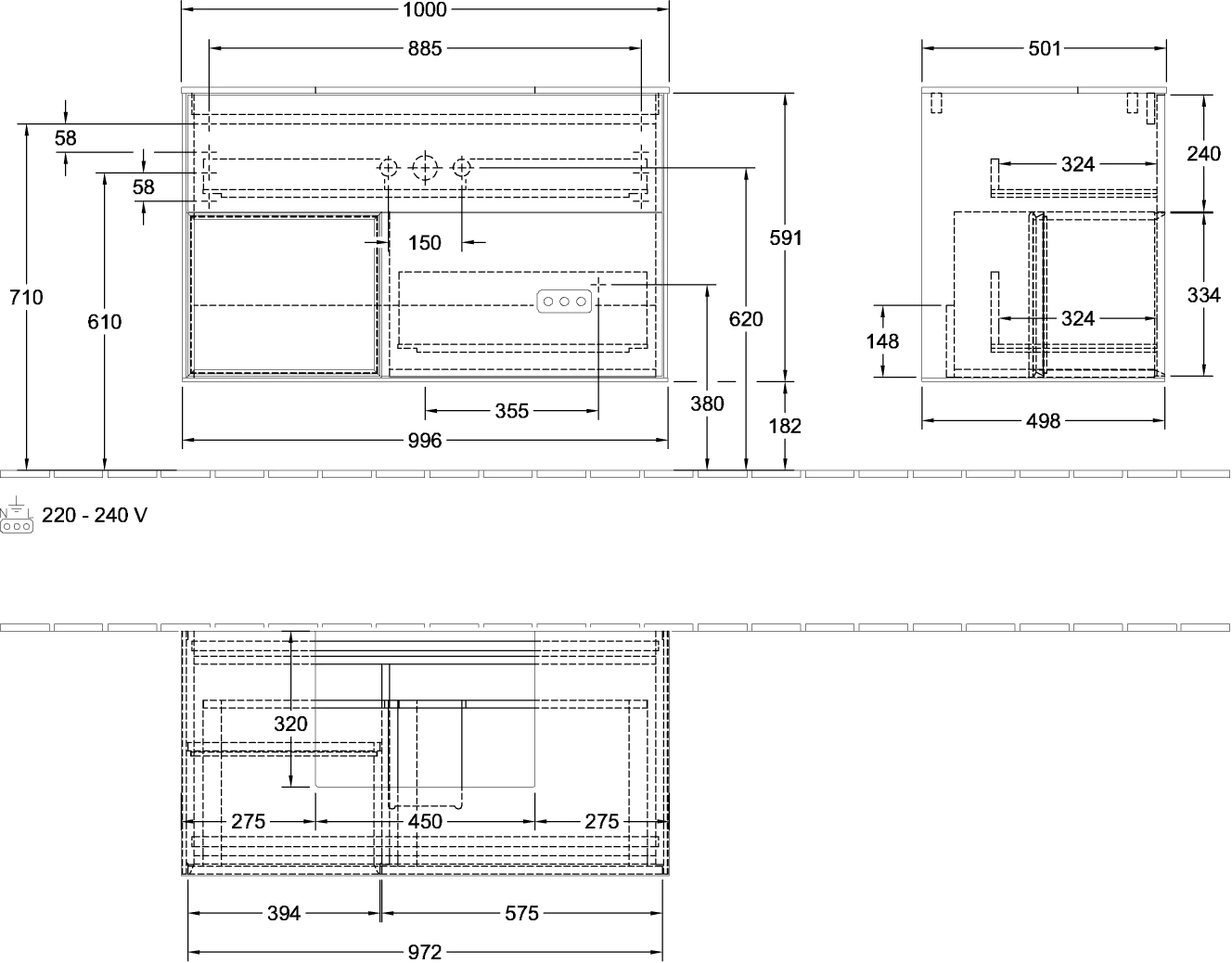 Villeroy & Boch Waschtischunterschrank „Finion“ für Schrankwaschtisch 1000 × 603 × 501 mm Black Matt Lacquer, für Becken mittig Villeroy & Boch Waschtischunterschrank „Finion“ für Schrankwaschtisch 1000 × 603 × 501 mm Black Matt Lacquer, für Becken mittig