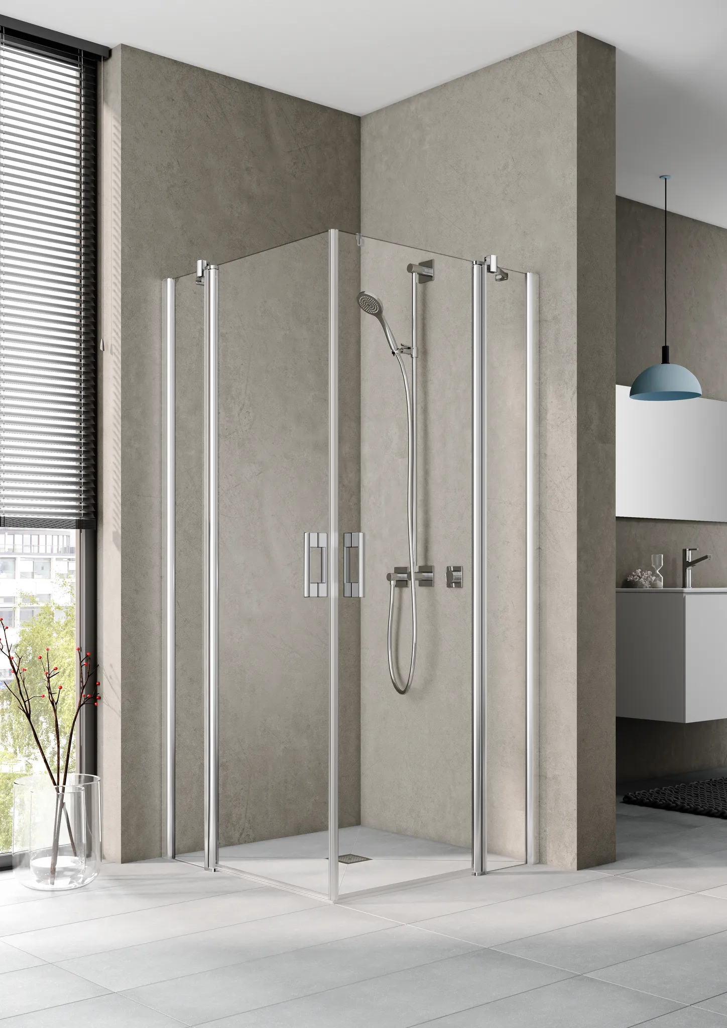 Kermi Duschtür Eckeinstieg 2-teilig Pendeltüren mit Festfeldern Halbteil links „PEGA“ Glas Klar, BV: 865 - 890 mm GAK: 850 - 875 mm WE: 875 - 900 mm H: 2000 mm