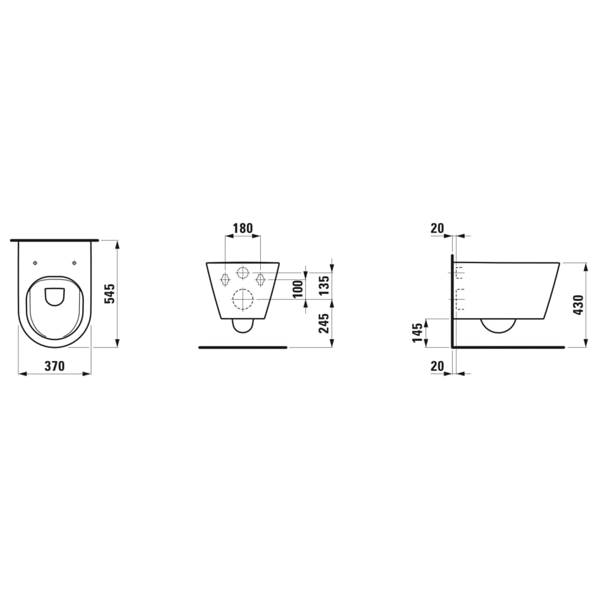 Tiefspül-WC wandhängend+Sitz Kartell Pack 545x370 spülrandlos verdeckte Befestigung, weiß, bestehend aus H8203370000001 Wand-WC und H8913330000001 WC-Sitz mit Absenkautomatik
