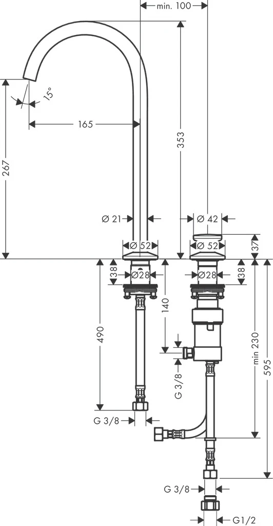 2-L.Waschtischmischer Select 260Axor One mit Push-Open Ablaufg.chrom