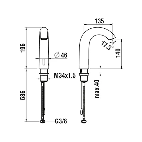 Laufen CURVETRONIC HF707154 Elektronischer Waschtischmischer mit IR Sensor, Ausladung 135 mm, Festauslauf, chrom Laufen CURVETRONIC HF707154 Elektronischer Waschtischmischer mit IR Sensor, Ausladung 135 mm, Festauslauf, chrom