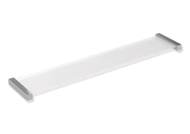 Ablage, Edelstahl, verchromt, Ablagefläche aus ESG-Glas (4 mm), von der Unterseite satiniert, Breite 616 mm, Höhe 20 mm, Tiefe 122 mm Ablage, Edelstahl, verchromt, Ablagefläche aus ESG-Glas (4 mm), von der Unterseite satiniert, Breite 616 mm, Höhe 20 mm, Tiefe 122 mm