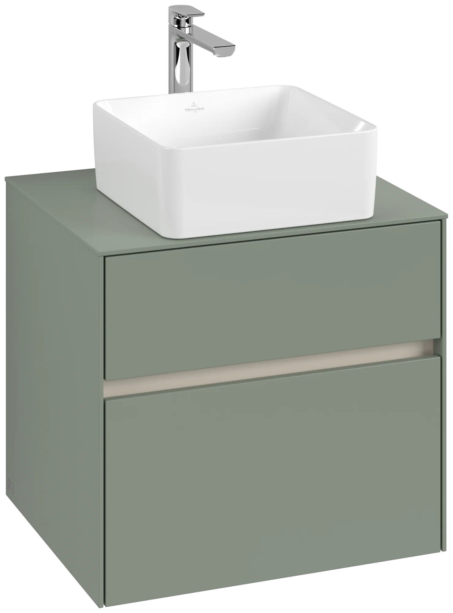 Villeroy & Boch Waschbeckenunterschrank Collaro C15400, Eckig Soft Green, 500x548x600mm, 2 Auszüge, mittige Wanneneinbauposition