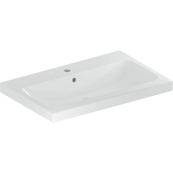 Wandwaschtisch „iCon Light“, mittig, rechteckig 75 × 48 cm Becken: mittig / Größe: 75 × 48 cm / Hahnlochposition: mittig / Oberflächenveredelung: ohne Oberflächenveredelung / Überlauf: mit Überlauf