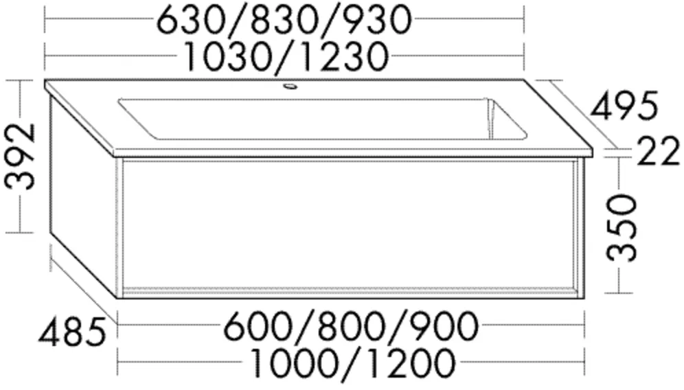 Keramik-Waschtisch Lin20 inkl. Waschtischunterschrank - Uomo Serie, 495x630x392 mm, 1 Auszug, Muldentiefe 120 mm, Beckenmaße 518x291 mm