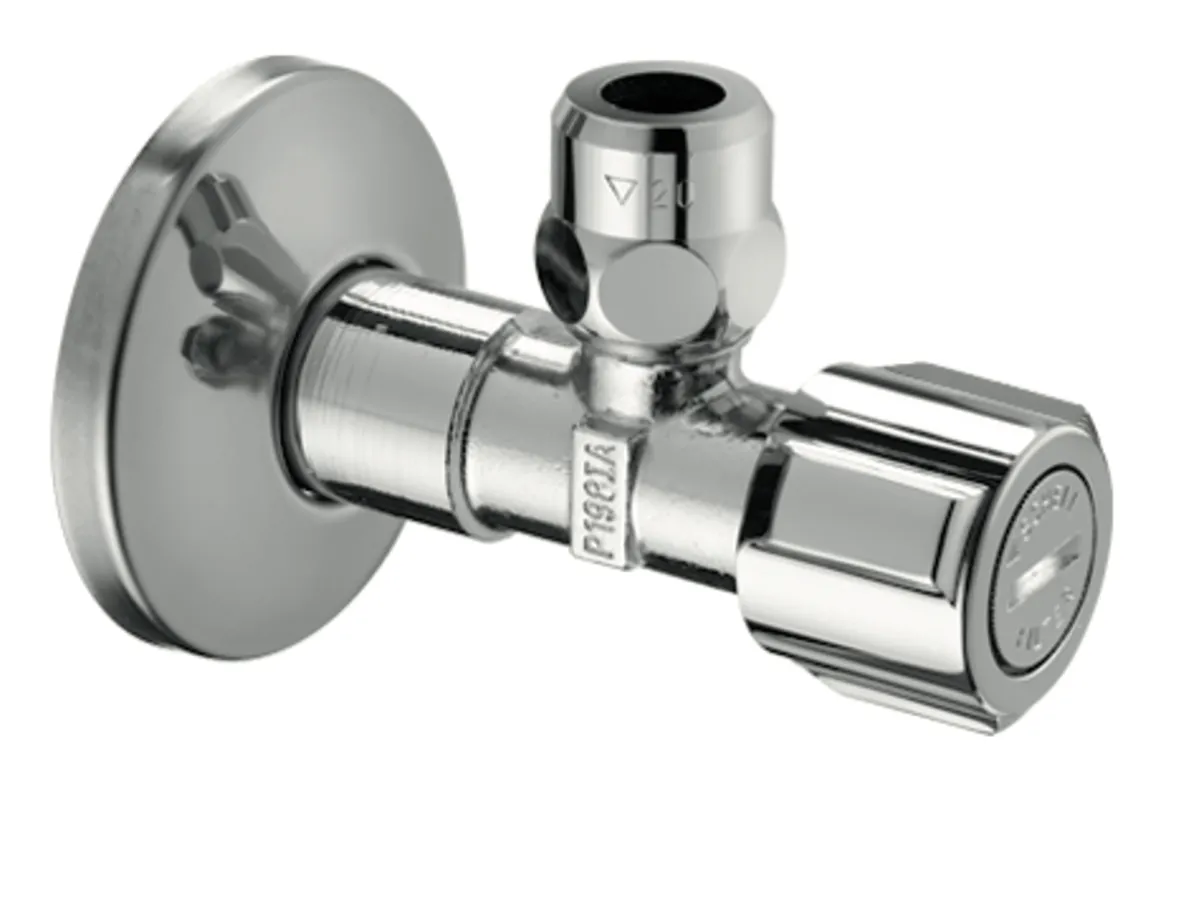 Eckventil mit Regulierfunktion COMFORT mit Filter, Filter (Maschenweite: 250 µm), COMFORT-Griff, Schubrosette Ø 54 mm, DN 15 G 1/2 AG mit ASAG easy, DN 10 G 3/8 AG, chrom