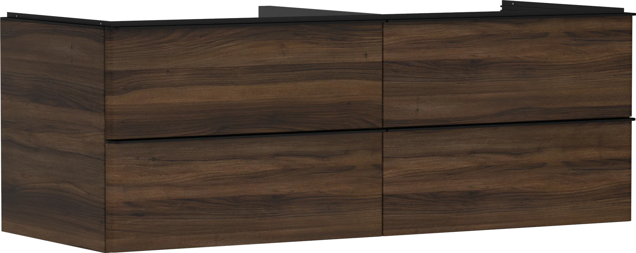 Xelu Q Waschtischunterschrank Nussbaum Dunkel 1360/550 mit 4 Schubkästen für Konsolen mit Aufsatzwaschtisch Chrom