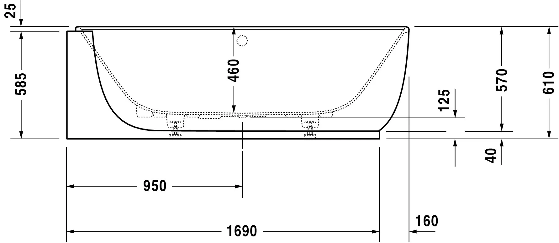 Duravit Badewanne „Luv“ vorwand oval 185 × 95 cm, links