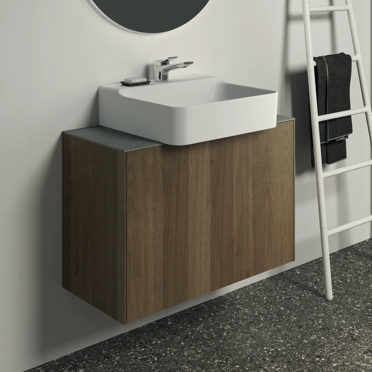Waschtischplatte Conca, aus Keramik, 802x373x6mm, Marmor Noir Desir