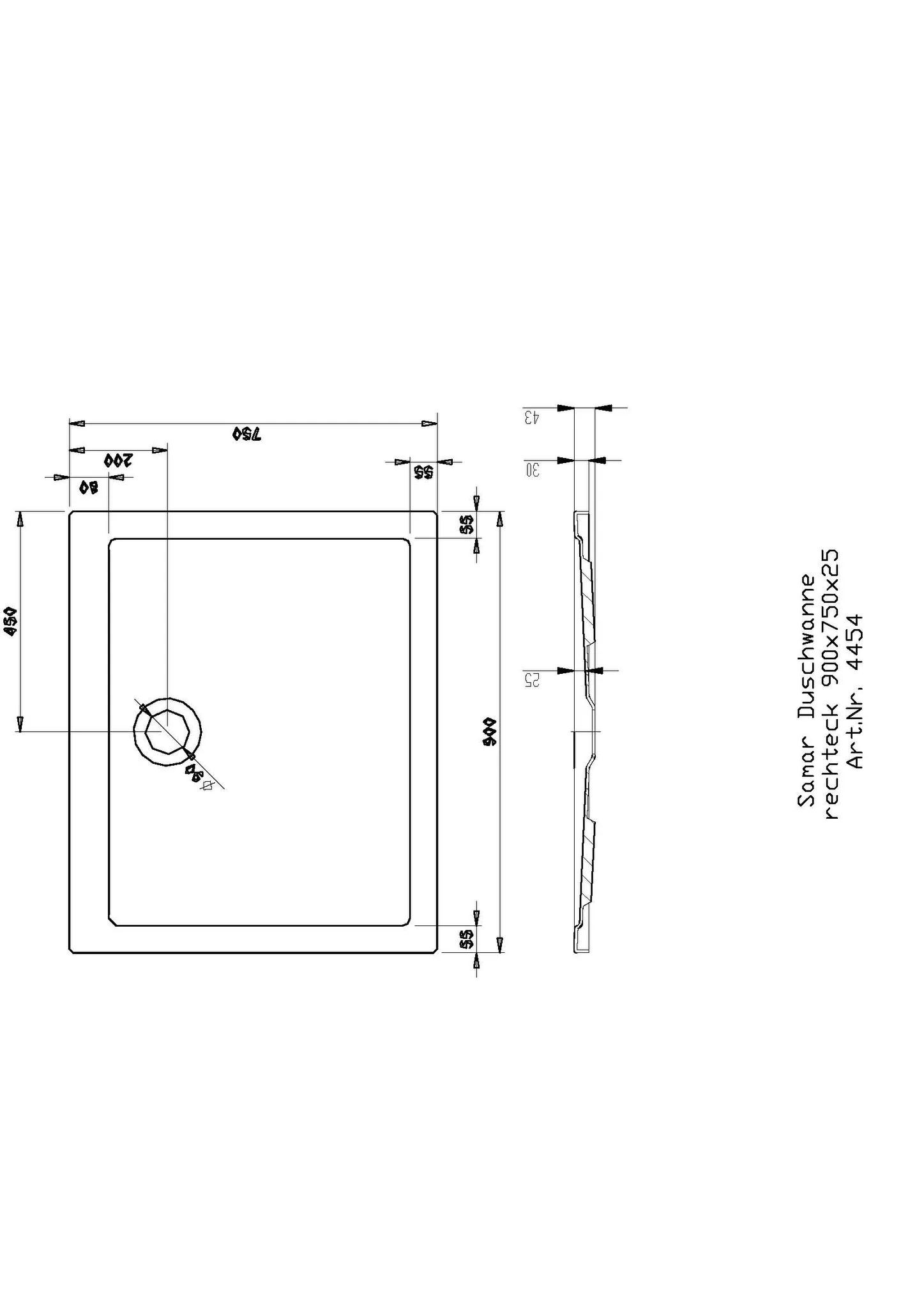 Hoesch rechteck Duschwanne „Samar“ 900 × 750 mm