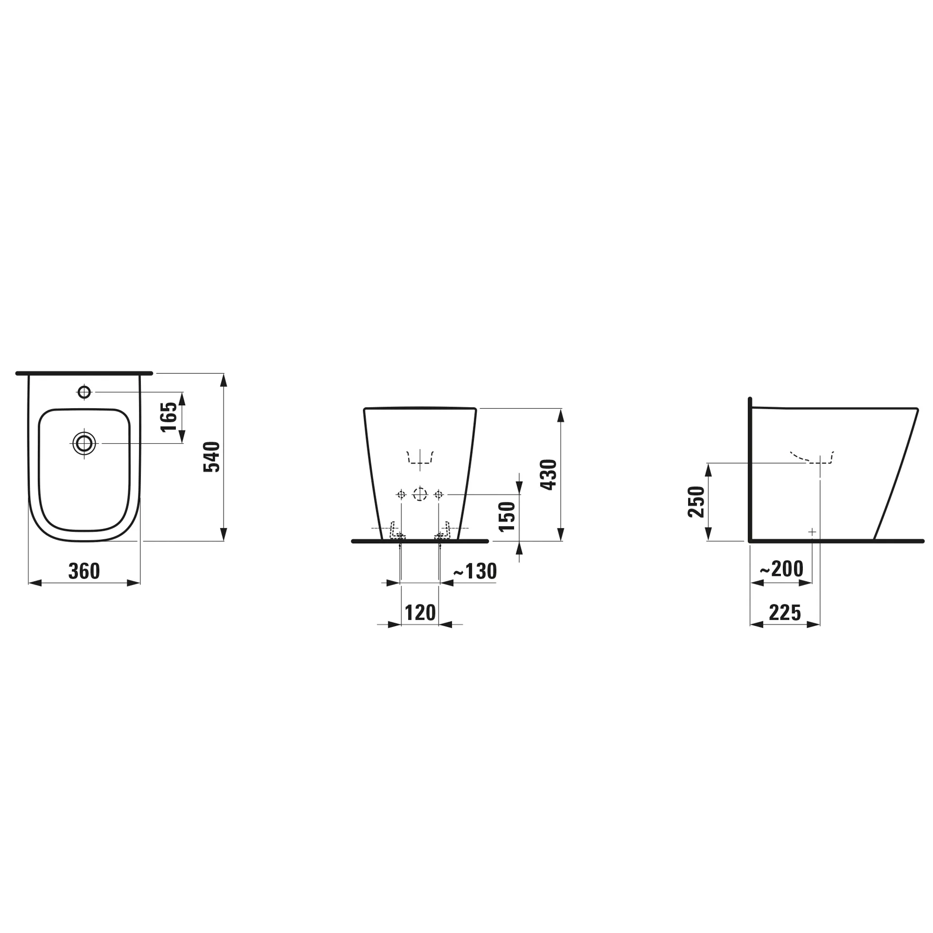 Standbidet, MEDA, 540x360x430, 1 Hahnloch mit Überlauf, ohne seitliches Loch für Wasseranschluss, weiß