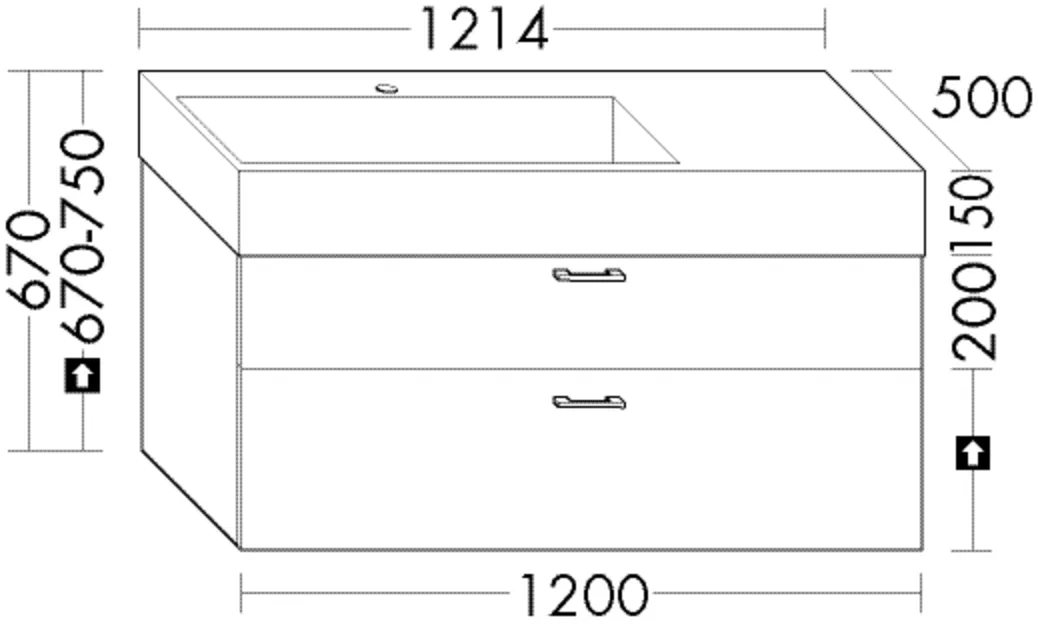 Mineralguss-Waschtisch Crono inkl. Waschtischunterschrank, Mineralguss-Waschtisch;Beckenmaß 770x330 mm;Muldentiefe: 130 mm;Waschtischunterschrank;1 Schublade oben, 350 mm tief, mit Siphonausschnitt;1 Auszug unten, 350 mm tief;inkl. cleanFlow, Tiefe: 500