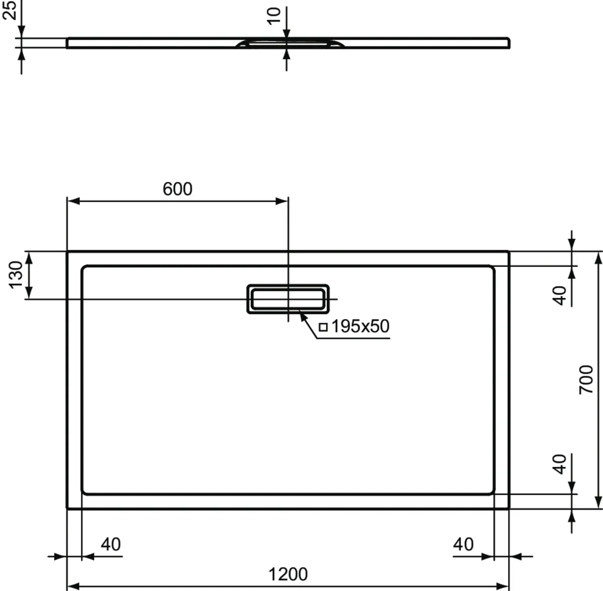 Ideal Standard Duschwanne „UltraFlatNew“ 70 × 120 cm in Schwarz Matt