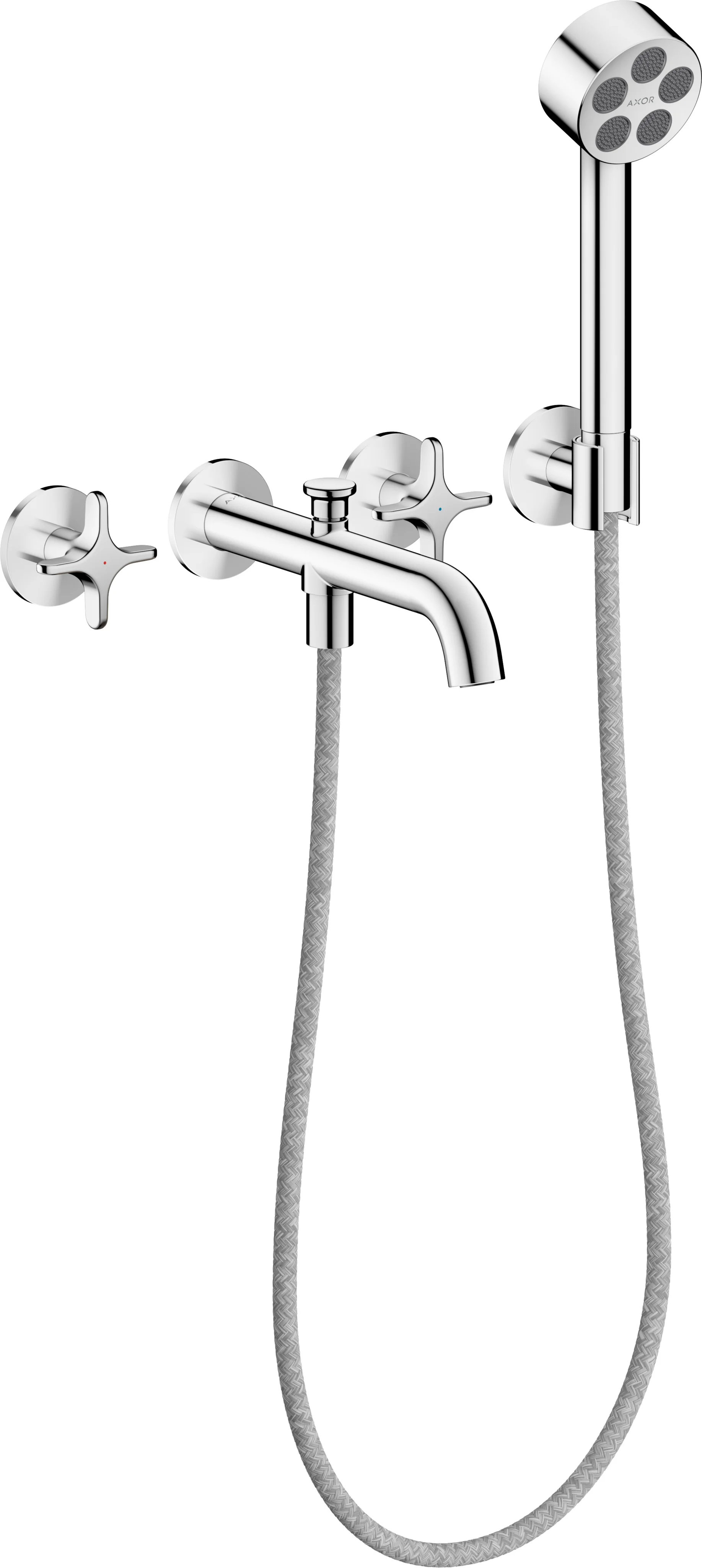 Hansgrohe AXOR One 3-Loch Wannenarmatur Unterputz Chrom, Ausladung 220 mm, PowderRain Handbrause, max. Durchfluss 25,7 l/min