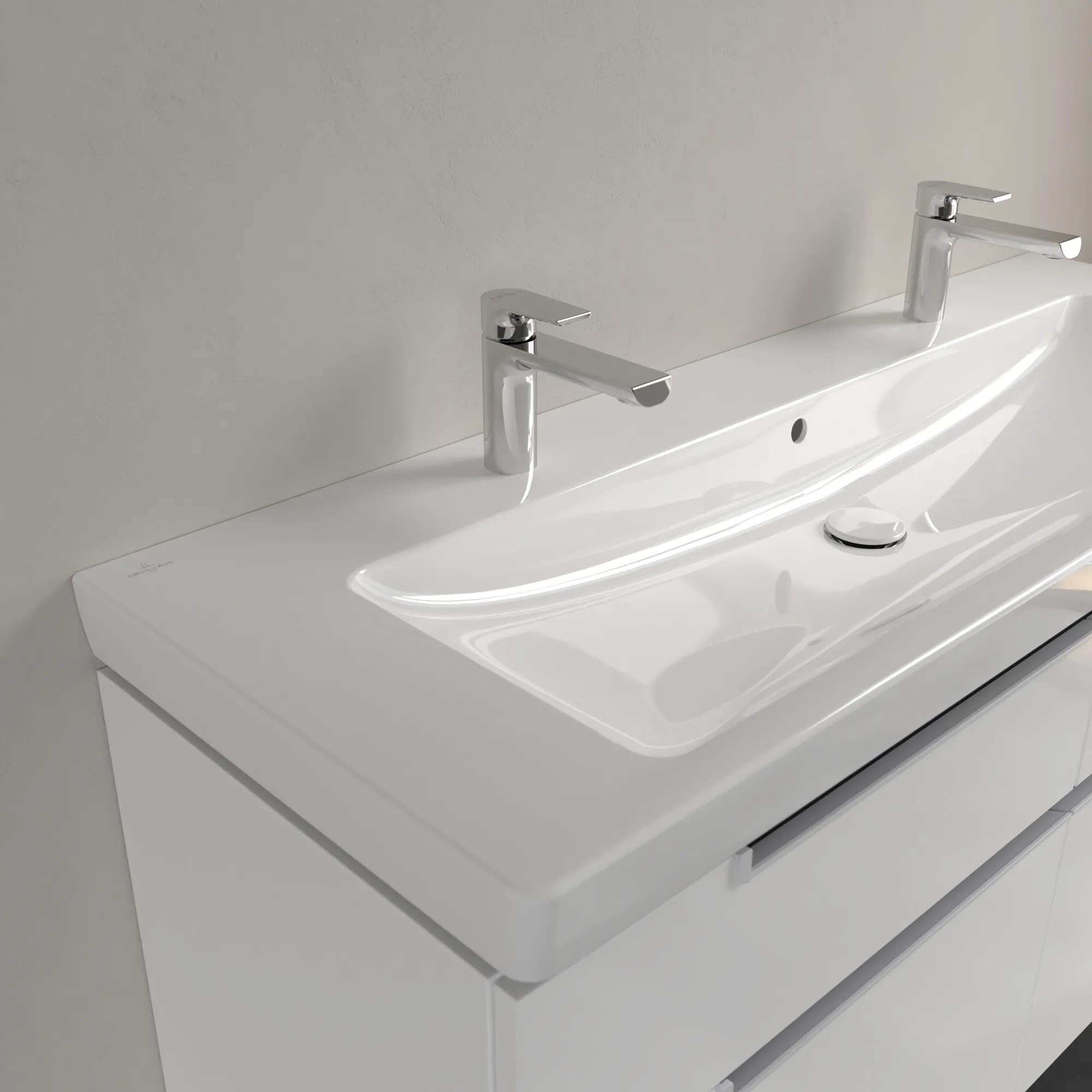 Wandwaschtisch „Subway 2.0“ 130 × 47 × 16 cm, mittig, Hahnlochposition links und rechts, mit Hahnlochbohrung Wandwaschtisch „Subway 2.0“ 130 × 47 × 16 cm, mittig, Hahnlochposition links und rechts, mit Hahnlochbohrung