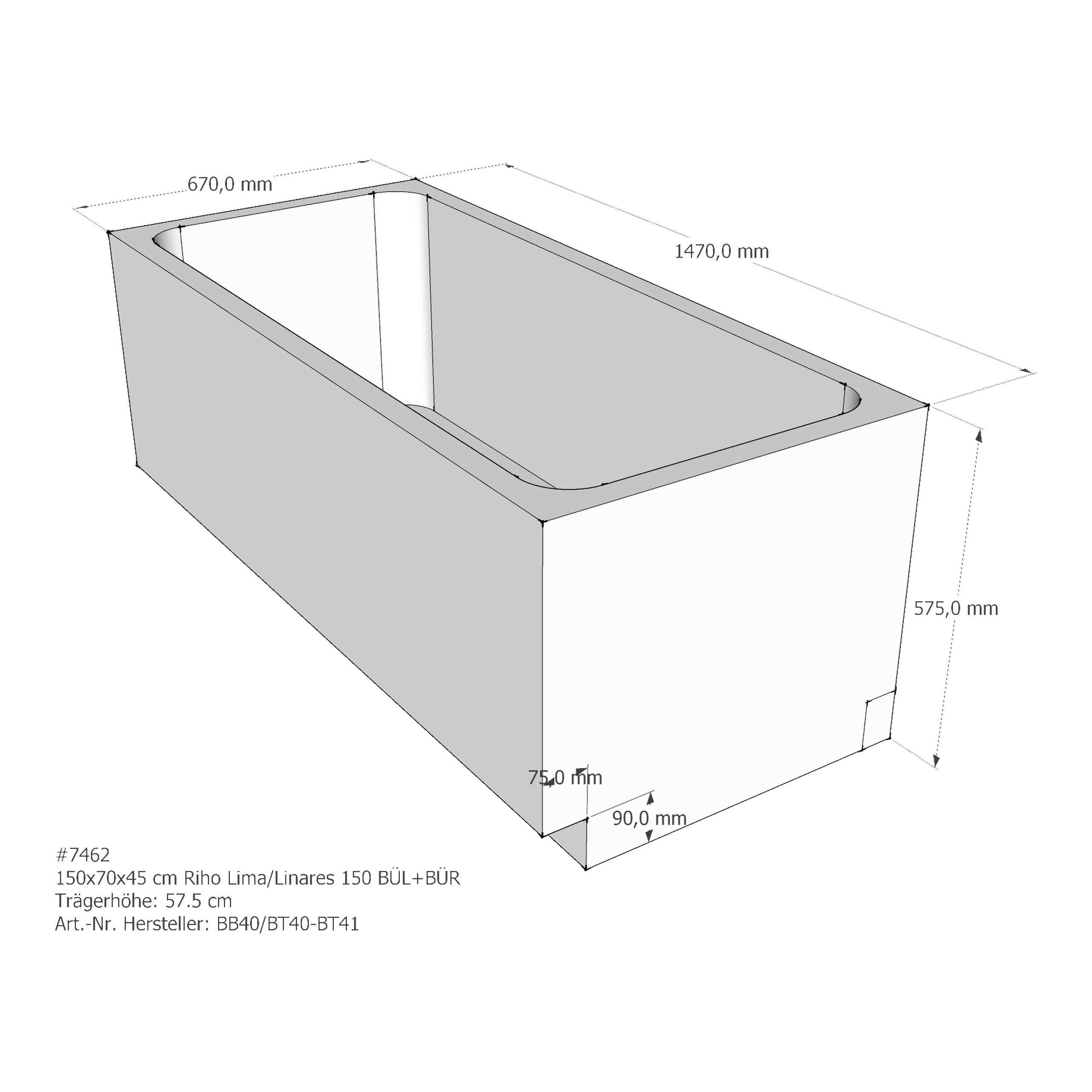 Badewannenträger für Riho Lima/Linares 150 150 × 70 × 45 cm Badewannenträger für Riho Lima/Linares 150 150 × 70 × 45 cm