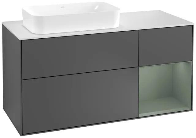 Villeroy & Boch Waschtischunterschrank „Finion“ für Schrankwaschtisch 1200 × 603 × 501 mm Anthracite Matt Lacquer, für Becken links, mit Hahnlochbohrung