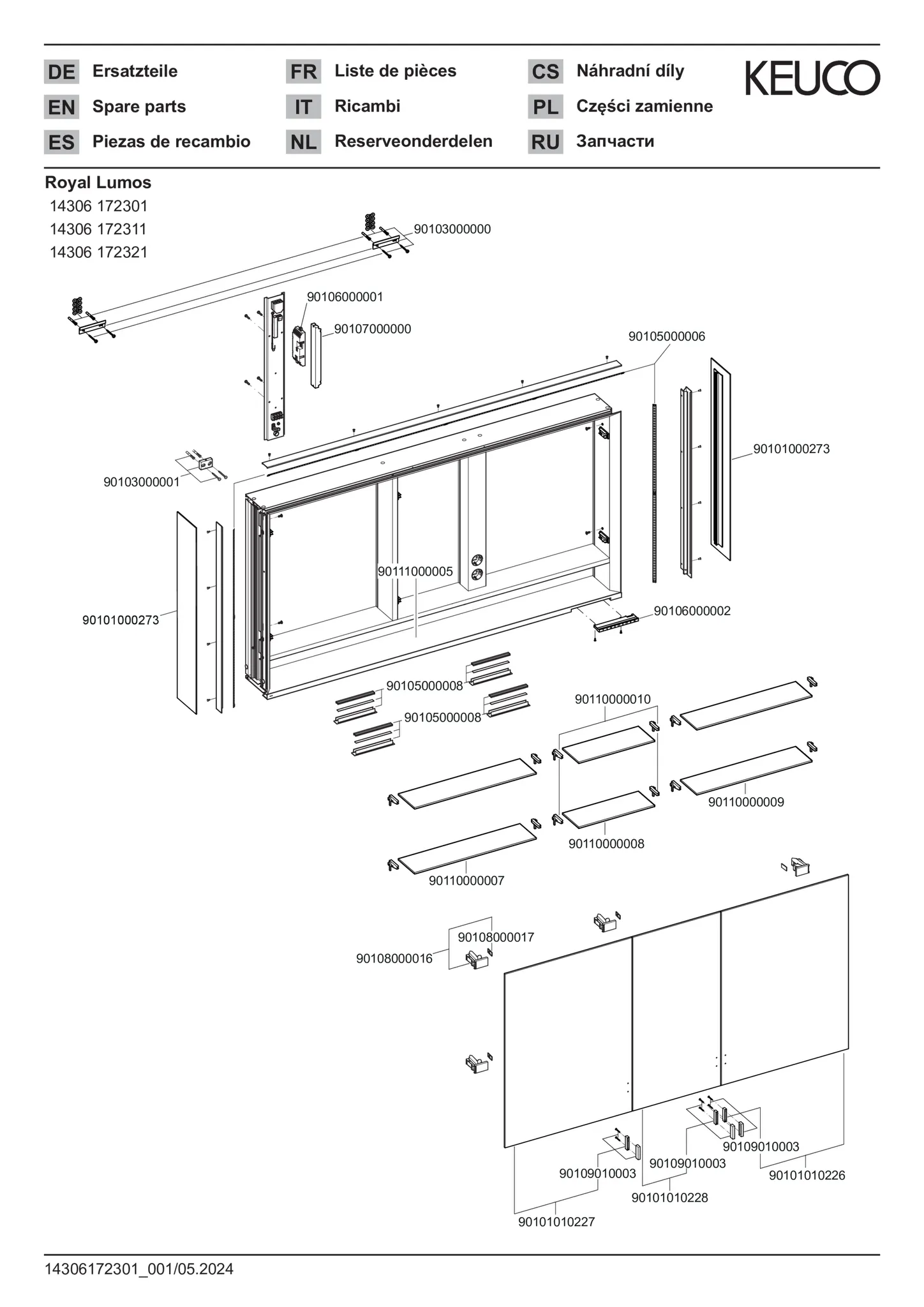 KEUCO Wandvorbau Spiegelschrank mit verdecktem Ablagefach „Royal Lumos“ in Silber (eloxiert), Aufputz, mit Steckdosen, ohne Spiegelheizung 1400 × 735 × 165 mm