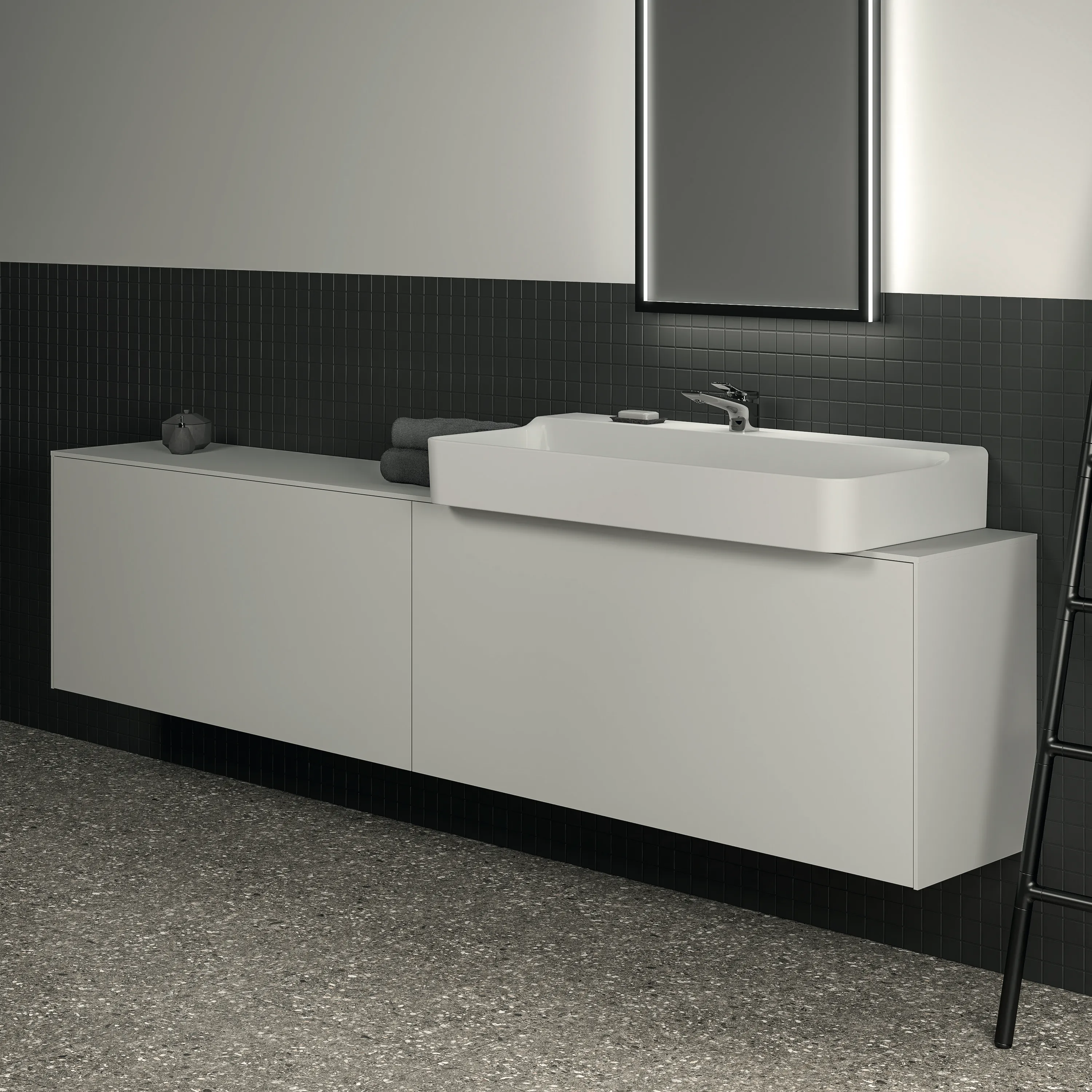 Ideal Standard Waschtischunterschrank „Conca“ 238,7 × 55 × 37,3 cm Weiß matt lackiert Ideal Standard Waschtischunterschrank „Conca“ 238,7 × 55 × 37,3 cm Weiß matt lackiert