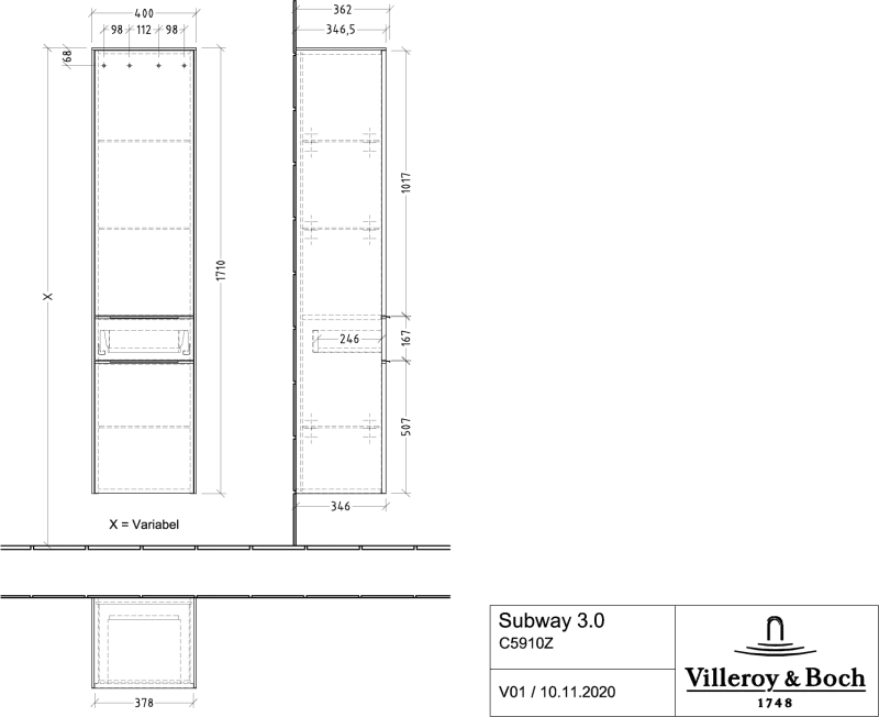 Villeroy & Boch Set aus Hochschrank C59100VQ und Mittelschrank C59800VQ „Subway 3.0“ in Marine Blue - B-Ware - Sonderangebot Villeroy & Boch Set aus Hochschrank C59100VQ und Mittelschrank C59800VQ „Subway 3.0“ in Marine Blue - B-Ware - Sonderangebot