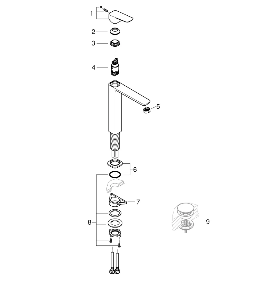 Einhand-Waschtischbatterie Cubeo 101729, XL-Size, glatter Körper, für freistehende Waschschüsseln