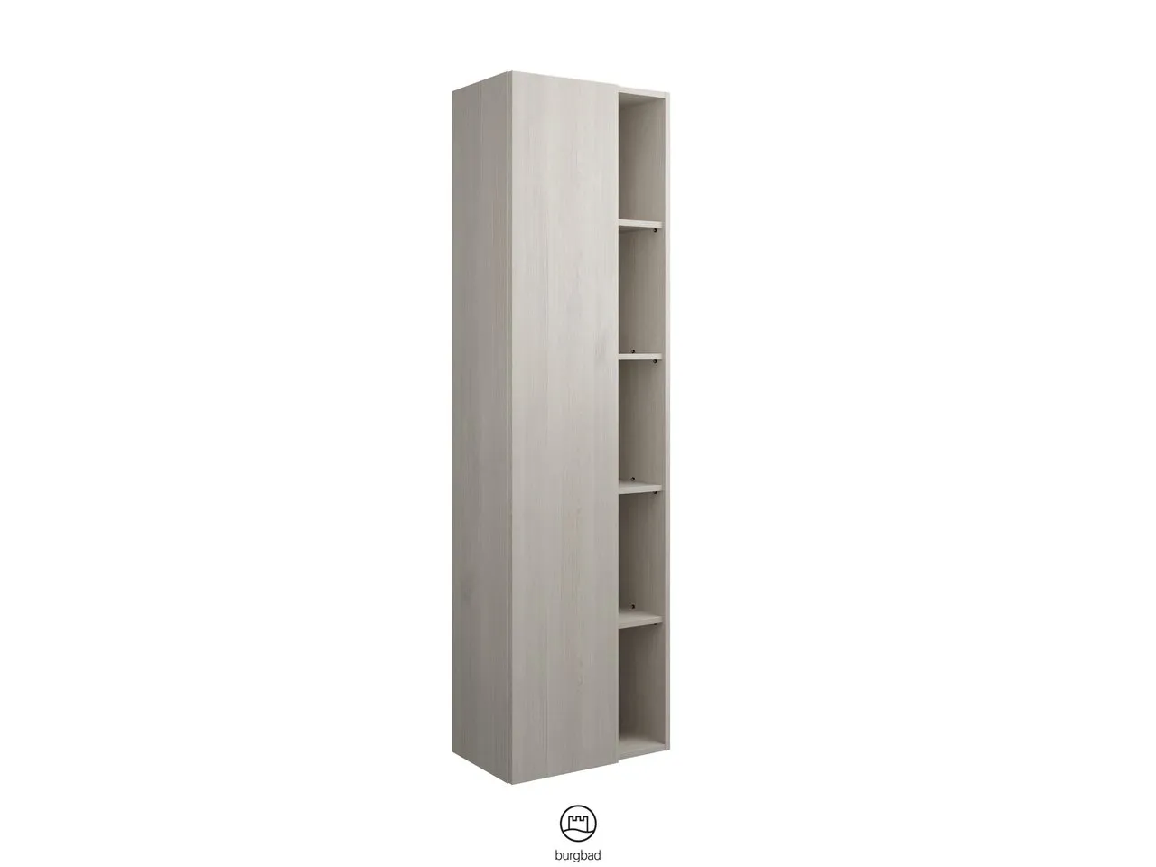 Hochschrank, 1 Tür, wird durch Überstand geöffnet;4 Glaseinlegeböden;1 Regal mit 4 Einlegeböden;1 Mittelseite, Tiefe: 320 mm, Breite: 500 mm, Höhe: 1760 mm
