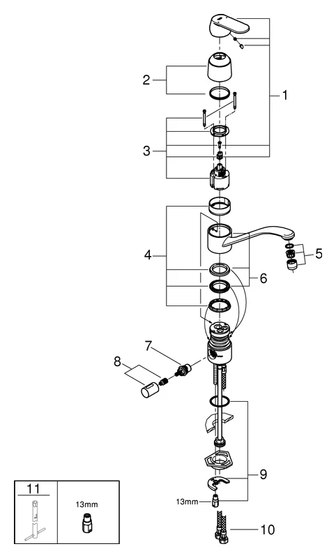 Einhand-Spültischbatterie Eurosmart Cosmopolitan 31161, flacher Auslauf, Einlochmontage, integrierte Vorabsperrung, chrom