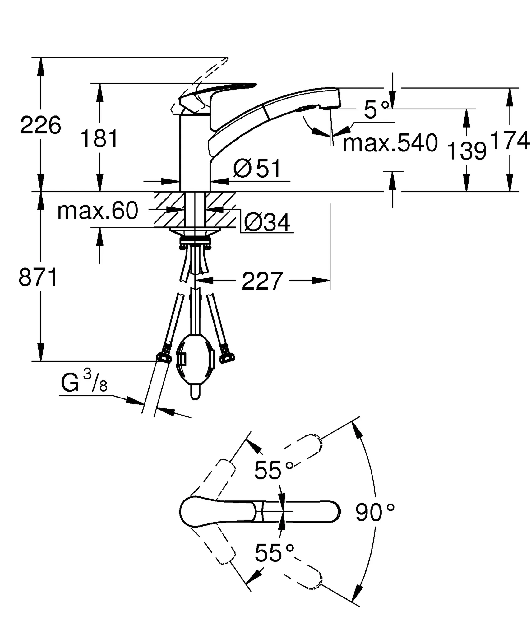 Grohe Küchenarmatur „Eurosmart“ Ausladung 227 mm Grohe Küchenarmatur „Eurosmart“ Ausladung 227 mm