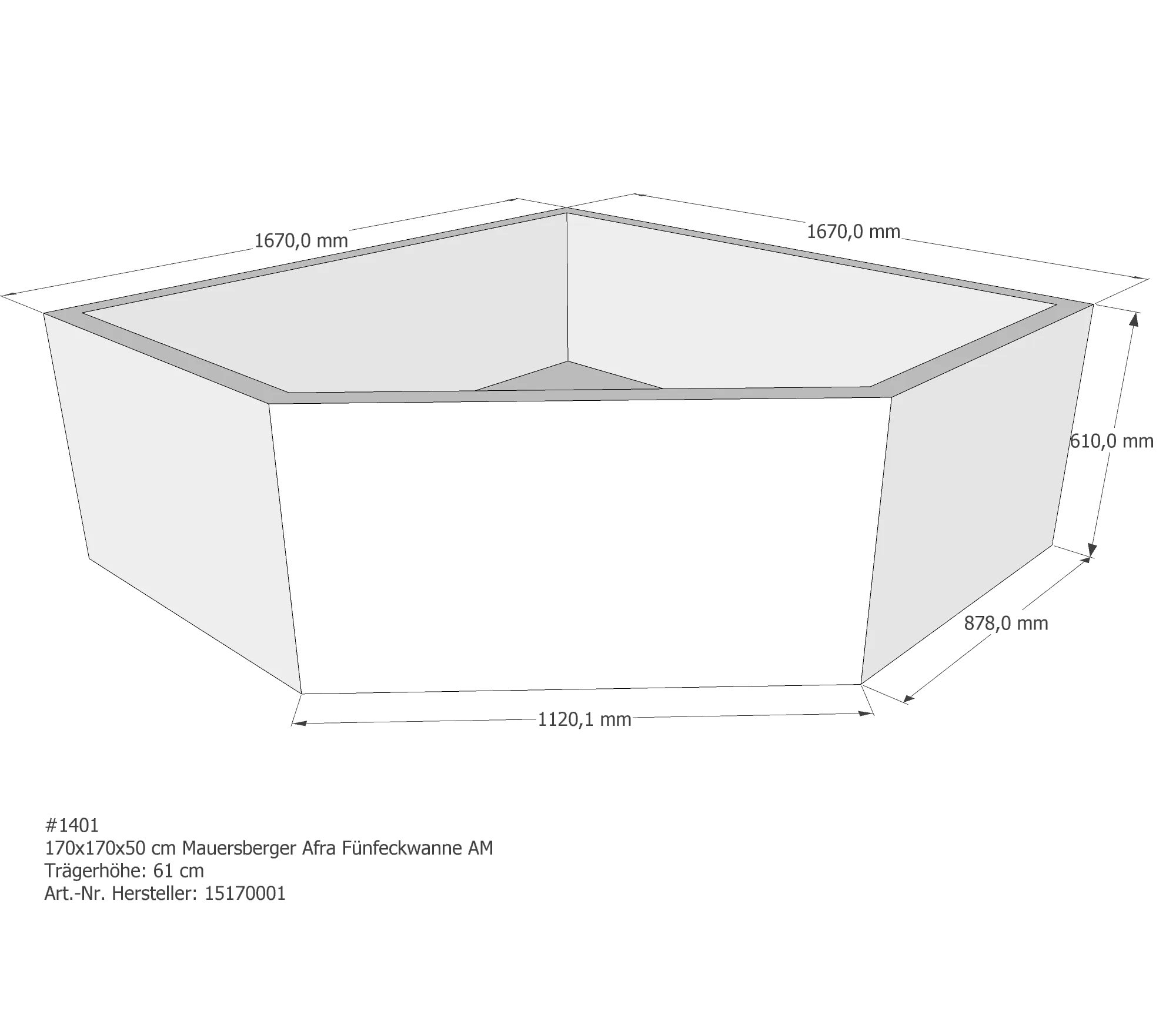 Badewannenträger für Mauersberger Afra 170 × 170 × 50 cm