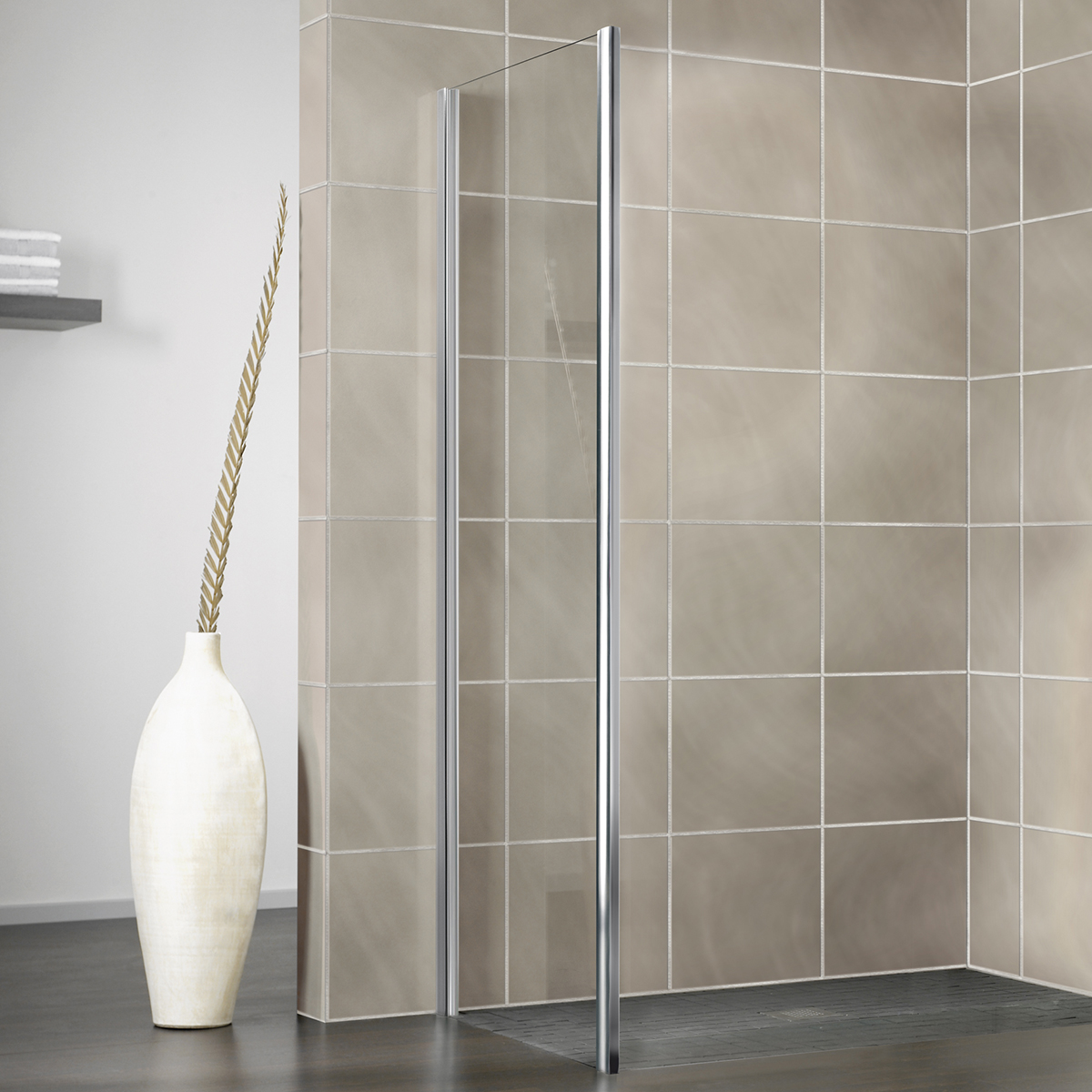 HSK gerahmte Seitenwand für Schiebetür „Favorit“ Glas Klar hell, Profile Alu Silber-matt, für #Türbreite#, H: 1850 mm HSK gerahmte Seitenwand für Schiebetür „Favorit“ Glas Klar hell, Profile Alu Silber-matt, für #Türbreite#, H: 1850 mm