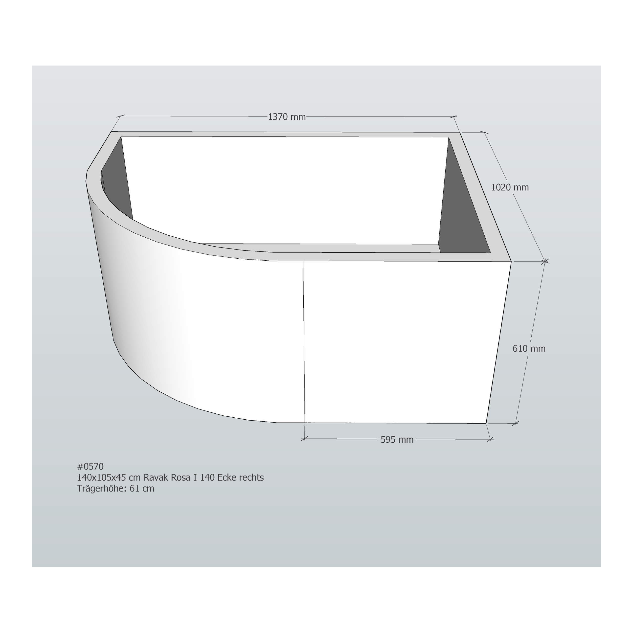 Badewannenträger für Ravak Rosa I 140 rechts 140 × 105 × 45 cm