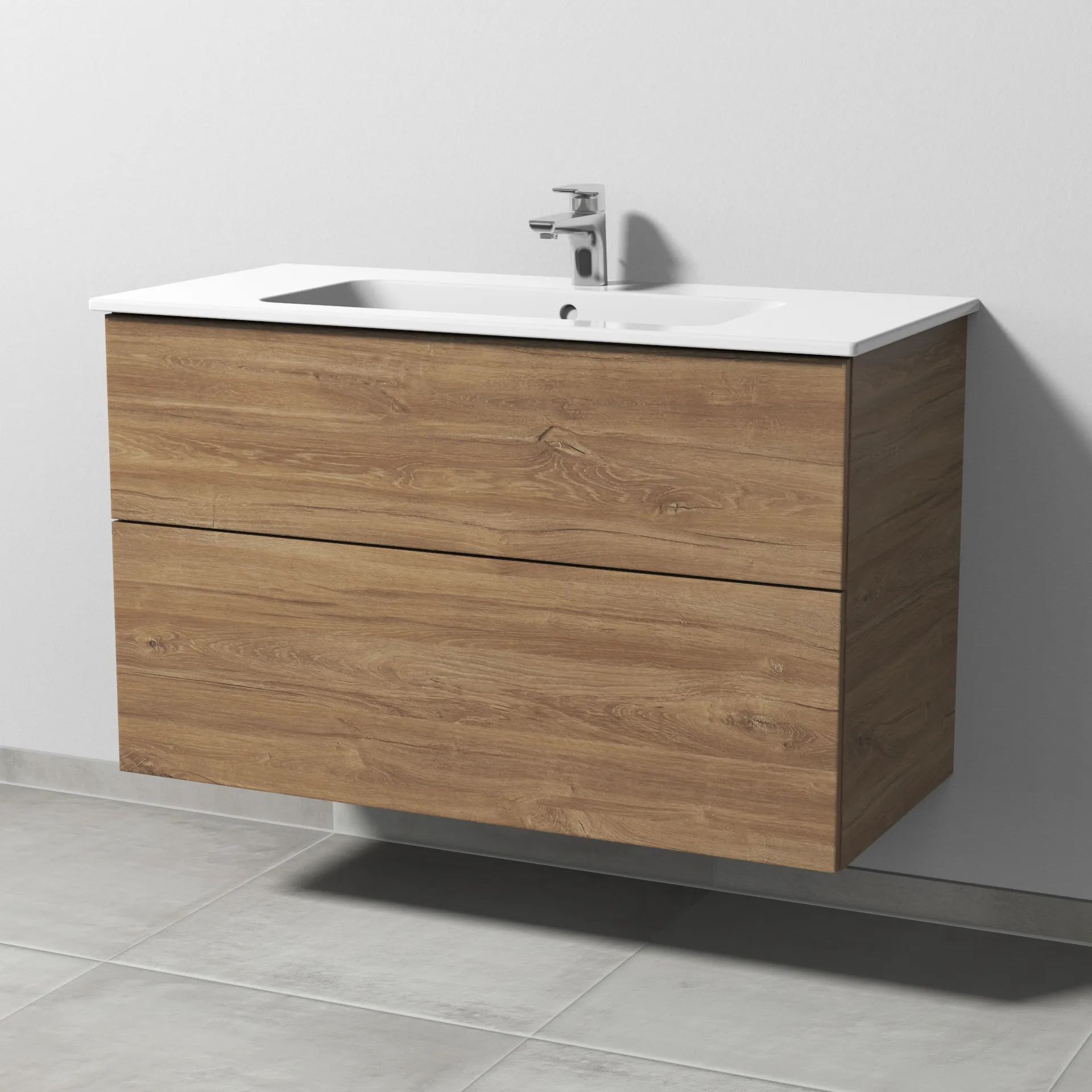 Sanipa Waschtischunterschrank „3way“ passend zu Keramik-Waschtische ME by Starck von Duravit 1000 × 613 × 467 mm in Eiche Kansas