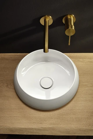 Aufsatzwaschtisch „BetteCraft“, ohne Überlauf, ohne Hahnlochbohrung ⌀ 45 × 12 cm in Beige Aufsatzwaschtisch „BetteCraft“, ohne Überlauf, ohne Hahnlochbohrung ⌀ 45 × 12 cm in Beige