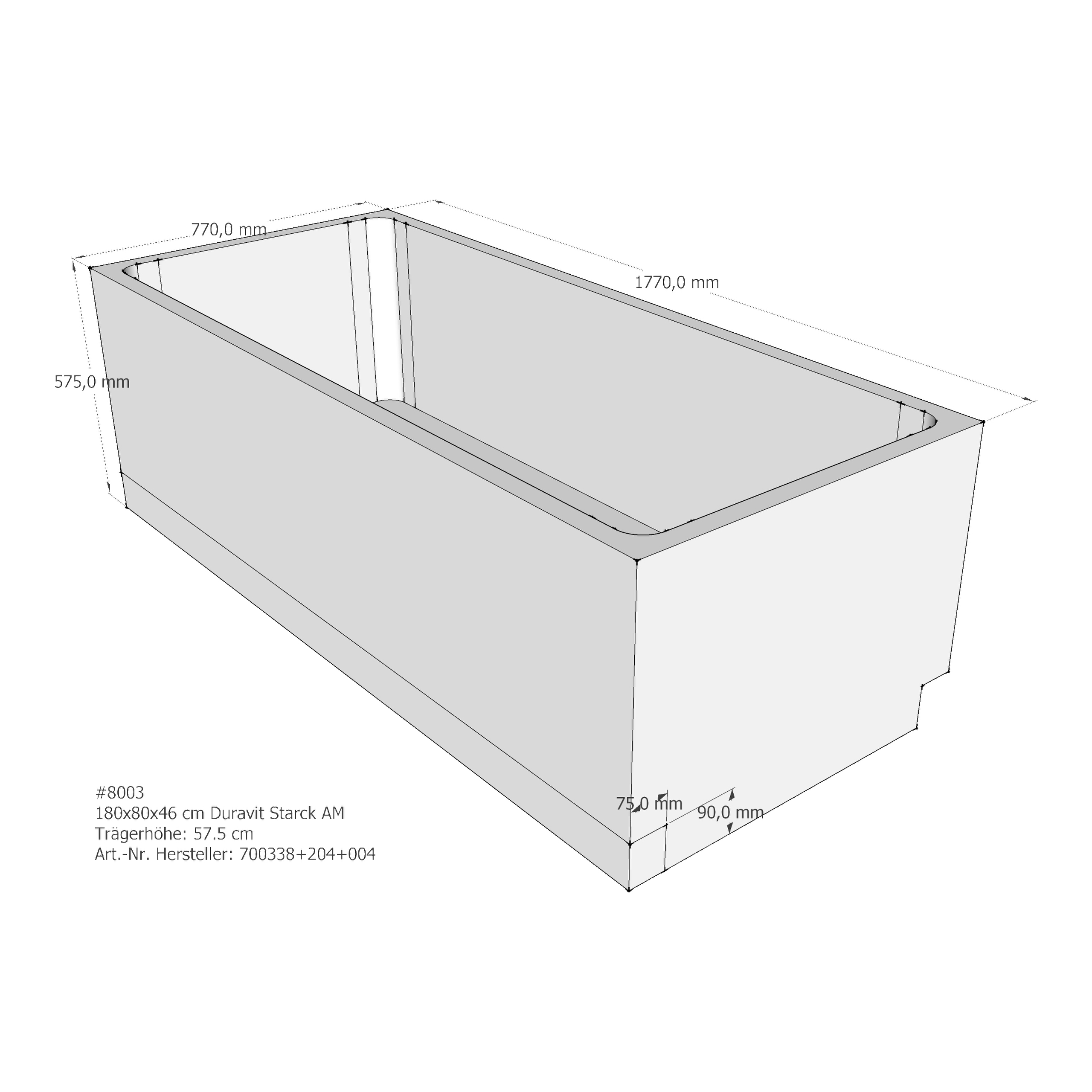 Badewannenträger für Duravit Starck 180 × 80 × 46 cm