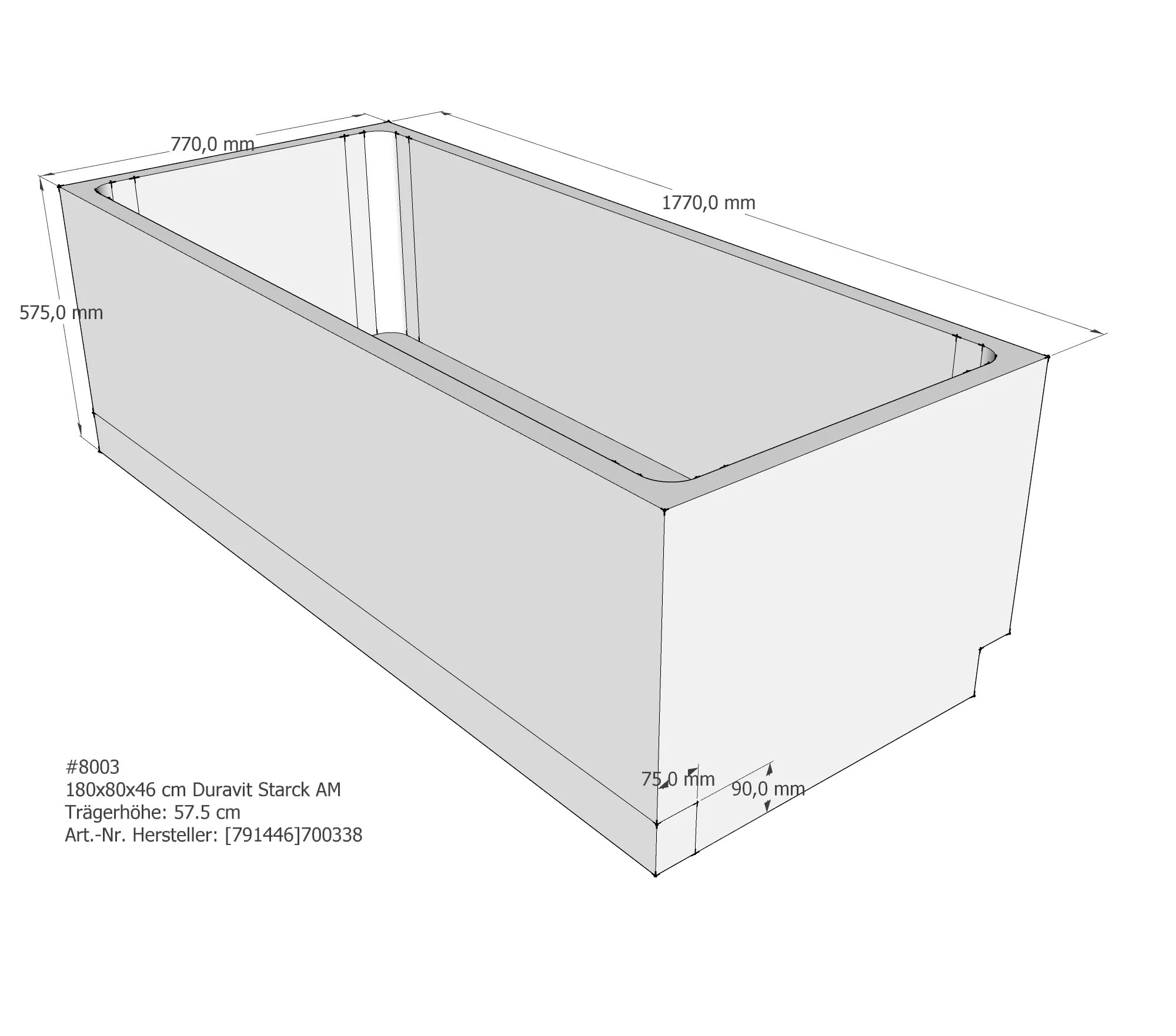 Badewannenträger für Duravit Starck 180 × 80 × 46 cm Badewannenträger für Duravit Starck 180 × 80 × 46 cm