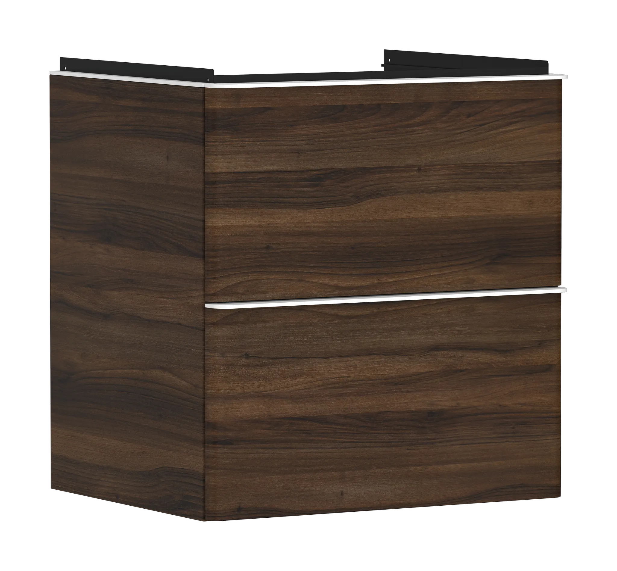 Hansgrohe Xelu Q Waschtischunterschrank Nussbaum Dunkel 580⁄475 mit 2 Schubkästen, Oberfläche Griff: Mattweiß
