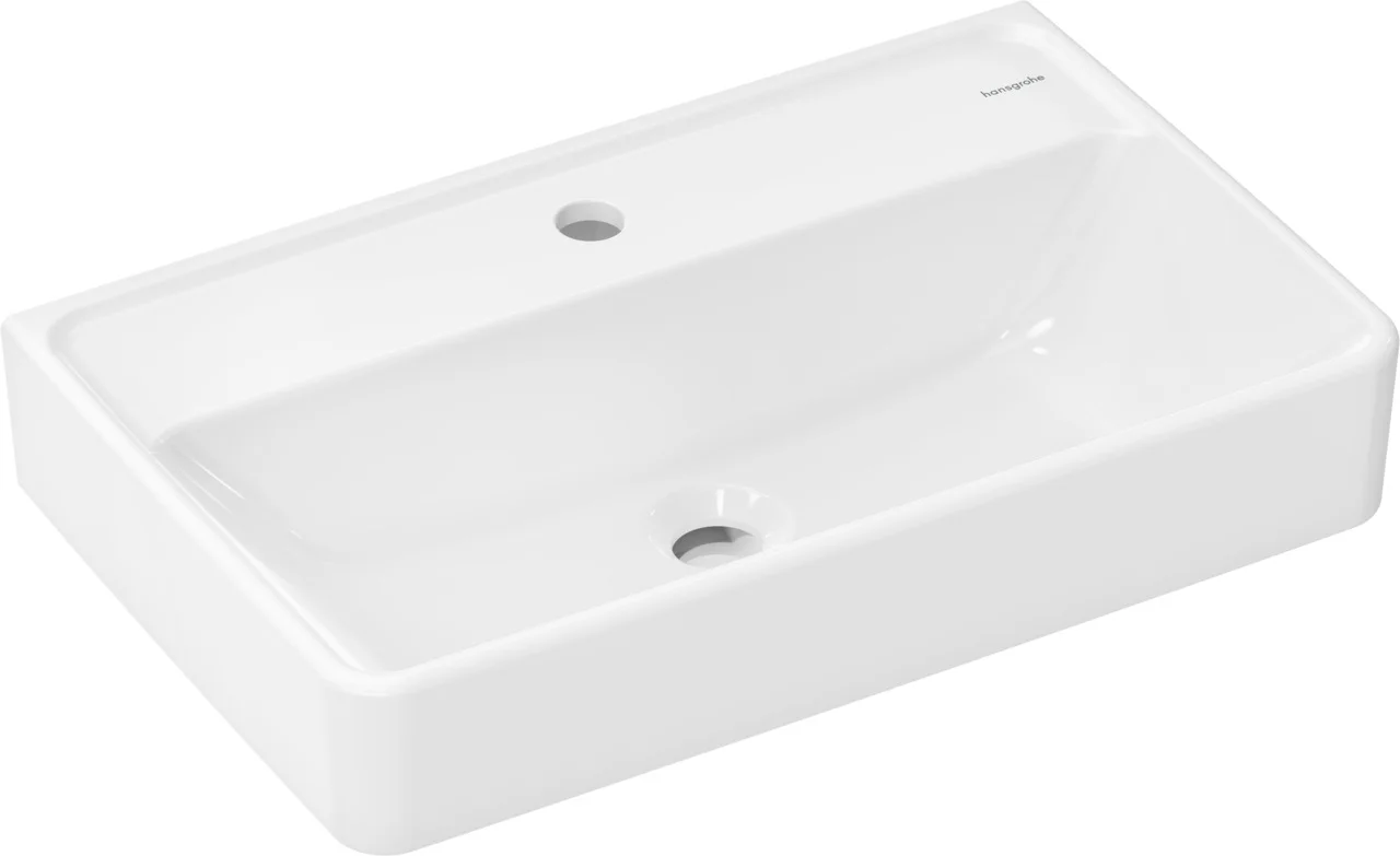 Hansgrohe Waschtisch Compact Xanuia Q, 600x370 mm, weiß, glänzend, wandhängend, mit Hahnloch, ohne Überlauf, SmartClean-Glasur