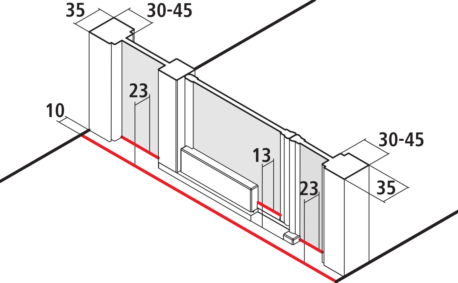 Kermi Duschdesign Pendeltür 1-flügelig mit Festfeld „Yanea“ Anschlag links Glas Klar, Profile Schwarz Soft (RAL 9005), Anschlag links WE: 1175 – 1205 mm H: 2000 mm