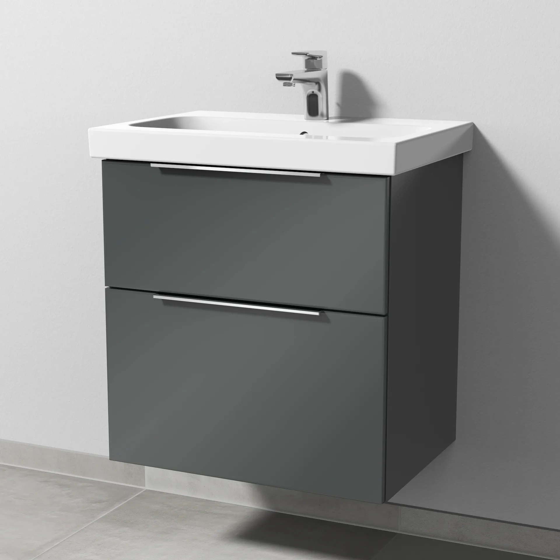 Sanipa Waschtischunterschrank „3way“ passend zu Keramik-Waschtische iCon Light von Geberit 560 × 591 × 407 mm in Anthrazit (glanz), Becken mittig, mit Hahnlochbohrung Sanipa Waschtischunterschrank „3way“ passend zu Keramik-Waschtische iCon Light von Geberit 560 × 591 × 407 mm in Anthrazit (glanz), Becken mittig, mit Hahnlochbohrung