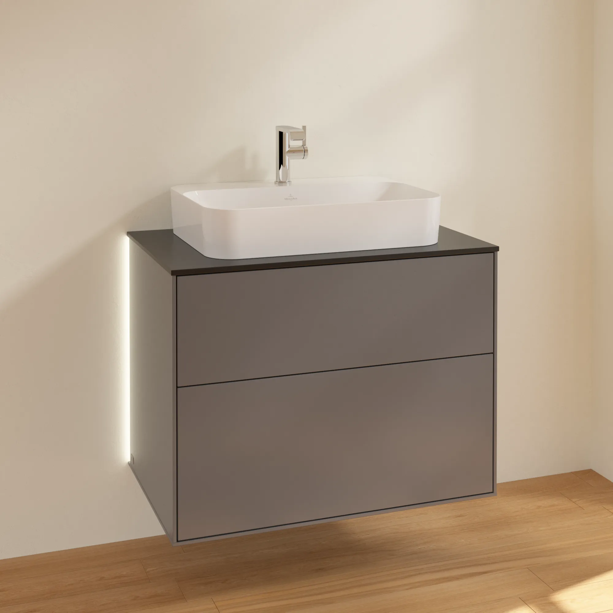 Villeroy & Boch Waschbeckenunterschrank Finion G34, Anthracite Matt Lacquer, 800x603x501 mm, mit Beleuchtung und SoftClosing