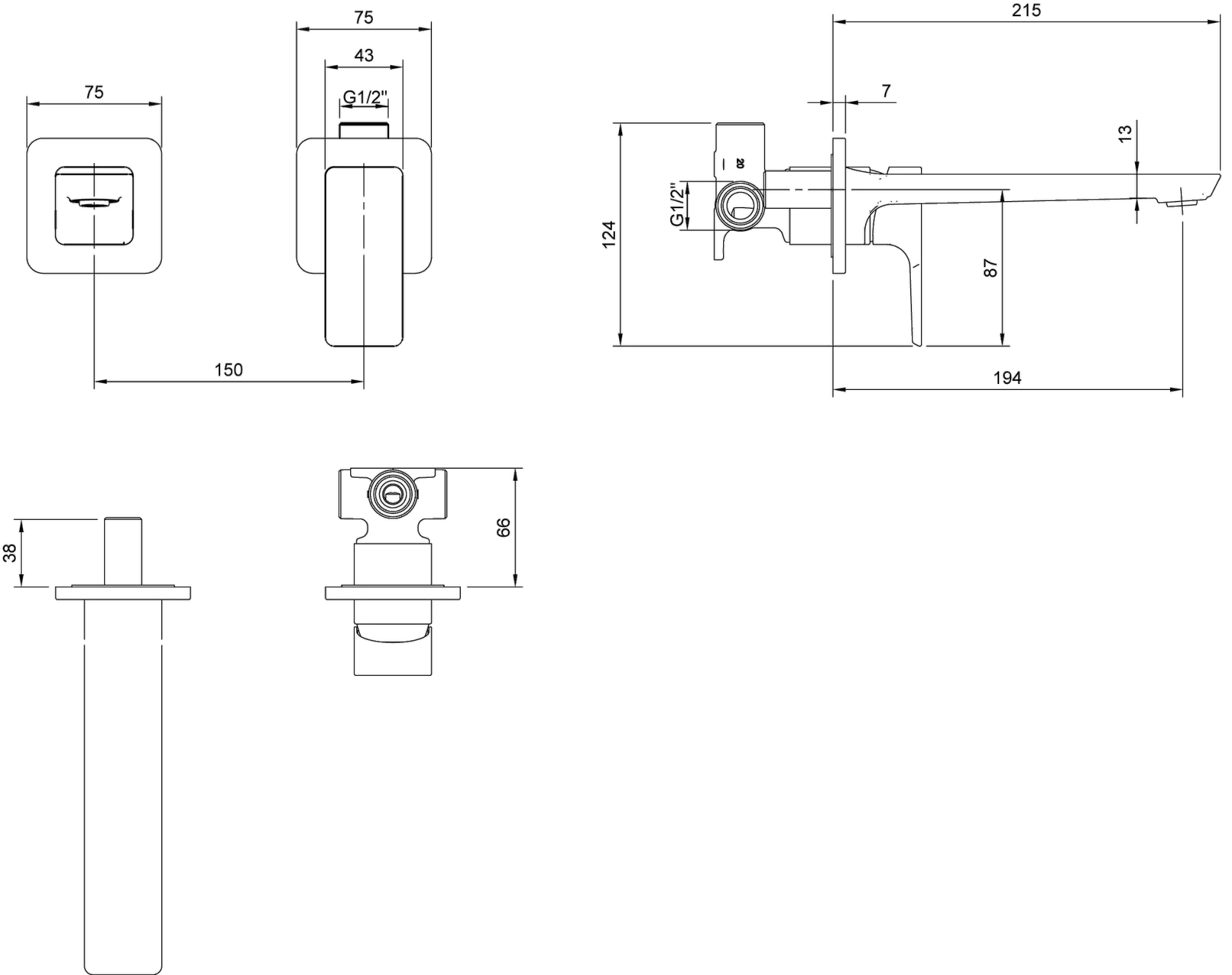 Einhand-Unterputz-Armatur „Subway 3.0“ 21,5 cm Ausladung 194 mm in Chrom