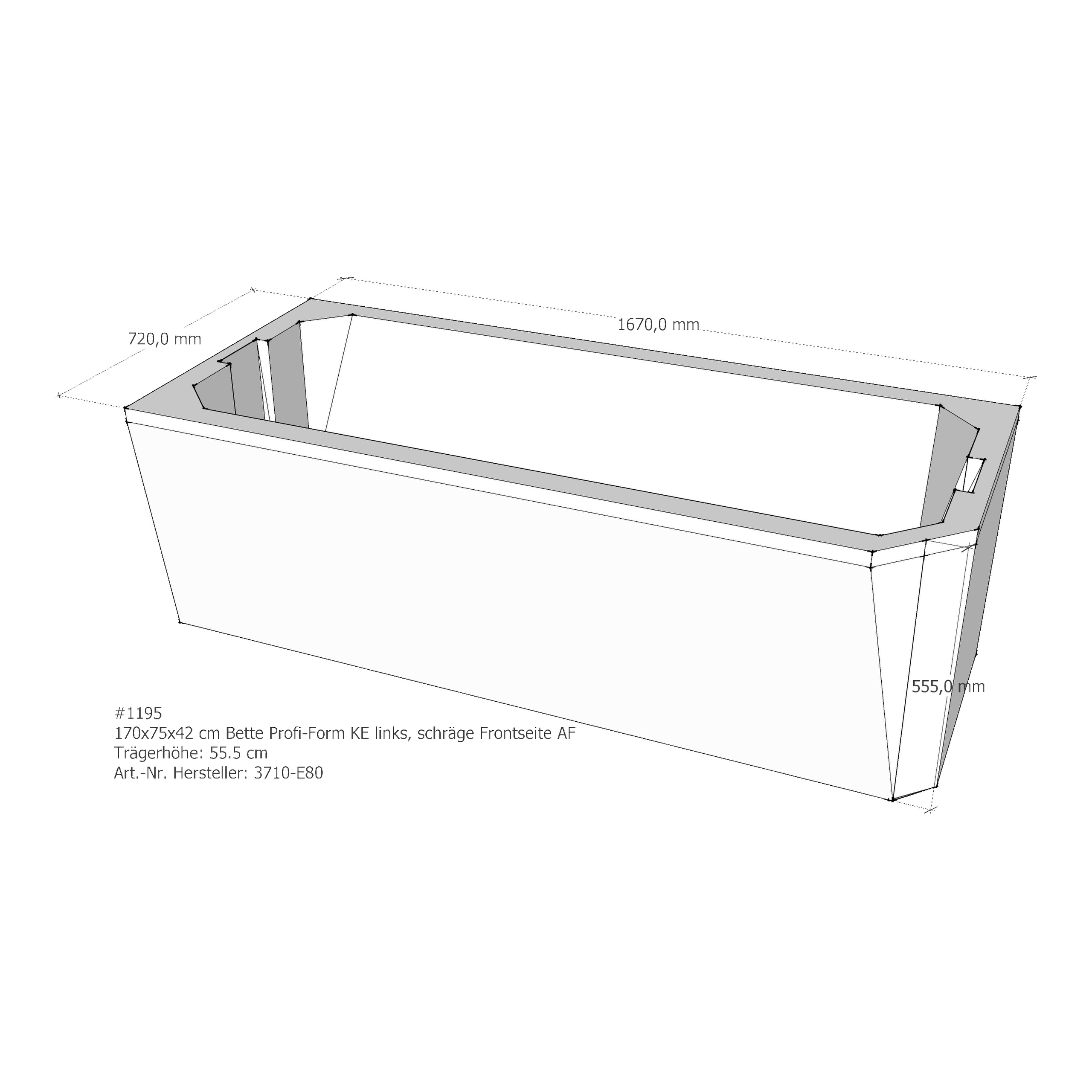 Badewannenträger für Bette BetteProfi-Form KE links 170 × 75 × 42 cm