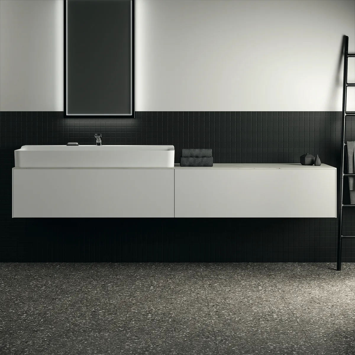 Waschtischplatte Conca, aus Keramik, 2387x505x6mm, Marmor Noir Desir