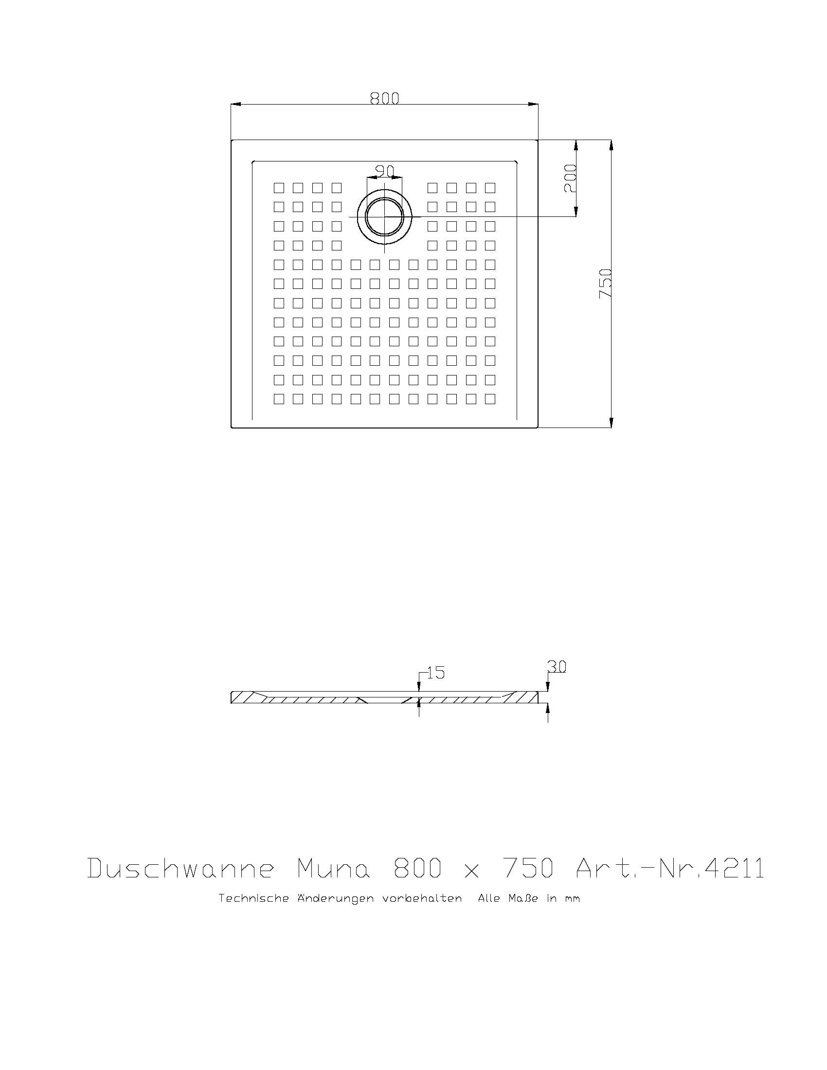 Duschwanne „Muna“ Rechteck 80 × 75 cm in Weiß