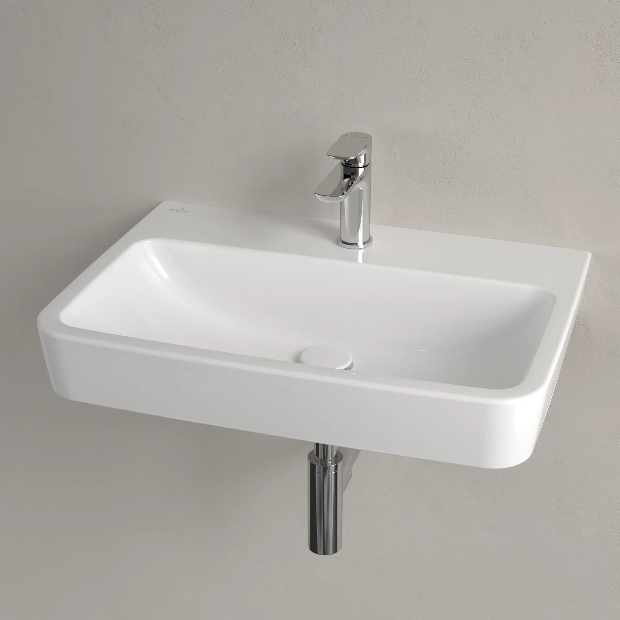 Villeroy & Boch Einbau-/Aufsatz Wandwaschtisch geschliffen „O.novo“ 650 × 460 × 175 mm, für Becken mittig, mit Hahnlochbohrung, Hahnlochposition mittig in Weiß Alpin