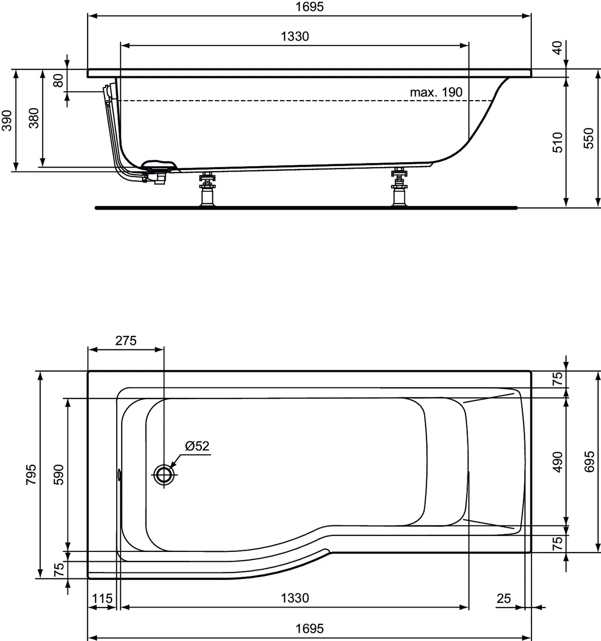 Ideal Standard Badewanne „ConnectAir“ 80 × 170 cm