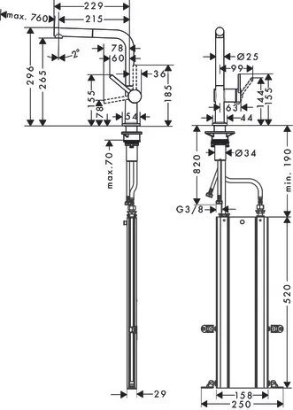 Spültischmischer 270 Talis M54 Ausziehauslauf 1jet sBox chrom