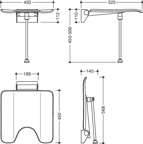Klappsitz „System 900“ in Anthrazitgrau Klappsitz „System 900“ in Anthrazitgrau